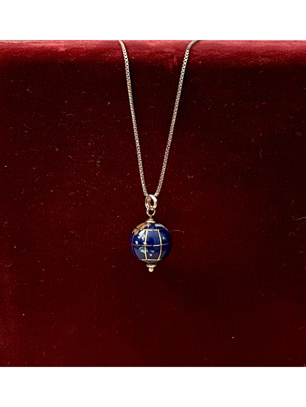 Vintage Italy 10K Yellow Gold & Sterling Silver World Globe Pendant Necklace 18"